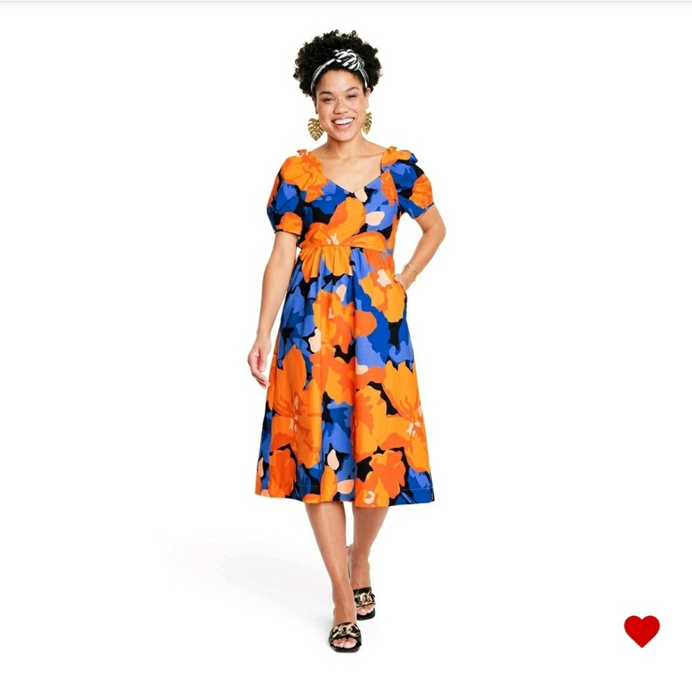 Tabitha Brown x Target Women's Floral Print Puff Sleeve Tie-Back Midi Dr…